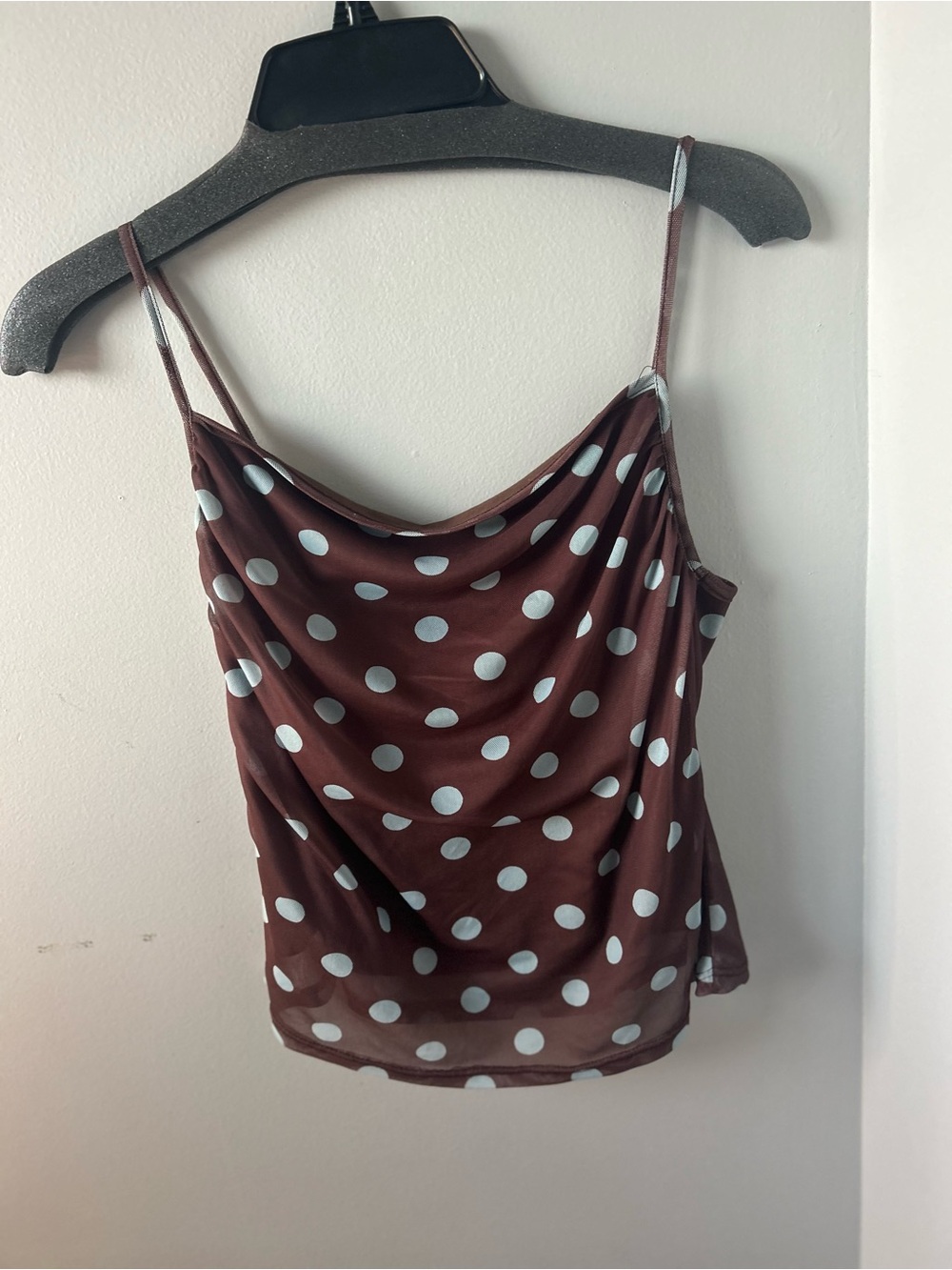 Brown Polka Dot Cowl Neck Tank Top - Women
